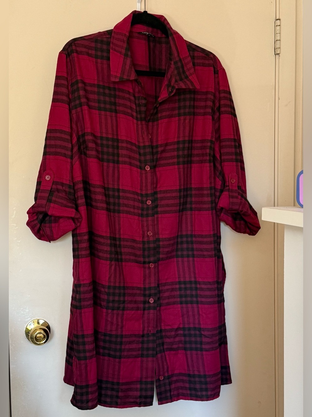 George Red and Black Plaid Button-Front Long Sleeve tunic